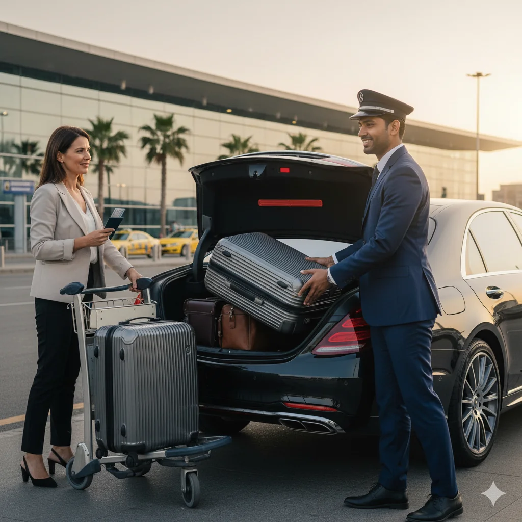 Luxury Mercedes taxi interior Brussels, comfortable leather seats, air conditioning, free WiFi